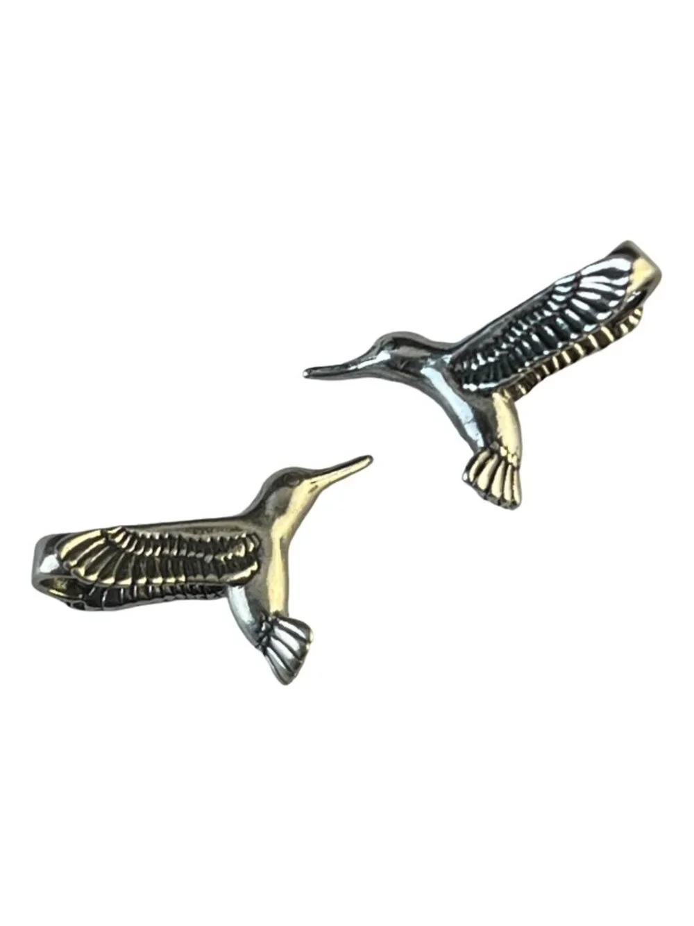 Sterling Silver Hummingbird Charms Pair Tiny 3D Vintage Style